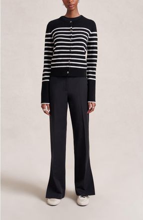 La Ligne Striped Lean Lines Cardigan in Black/cream at Nordstrom, Size X-Large