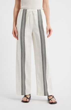 Madewell Linen Blend Pull-On Pants in Bold Placement Stripe Black at Nordstrom, Size Xx-Small