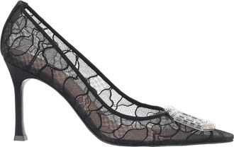 Amina Muaddi Black Camelia Fabric Lace Pointed-Toe Pumps
