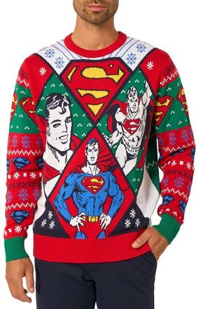 OppoSuits Superman Christmas Crewneck Sweater in Red Multi at Nordstrom, Size Xxx-Large