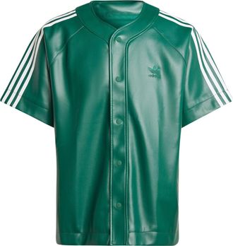 adidas Faux Leather Adicolor 3-Stripes Baseball Shirt Asia Sizing Collegiate Green IZ4047