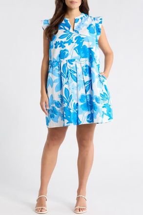 Sugarlips Darien Floral Kass Ruffle Minidress in Wht-Blues-Combo at Nordstrom, Size 3 X