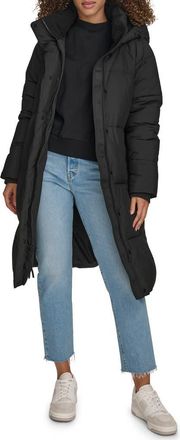 Levi's Water Resistant Mid Length Hooded Puffer Jacket in Black at Nordstrom, Size Xx-Large