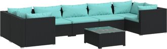 vidaXL Set De Muebles De Jard&iacute;n 8 Pzas Y Cojines Rat&aacute;n Sint&eacute;tico Negro Vidaxl