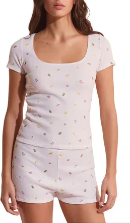 Etam Rives Fruit Print Waffle Knit Cotton Pajama Top in White at Nordstrom, Size X-Small
