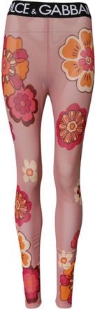 Dolce & Gabbana Pink Floral Leggings Stretch Waist Womens Pants (Pre-Owned)