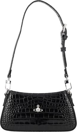 Vivienne Westwood Black Calf Leather Crocodile Embossed Shoulder Bag