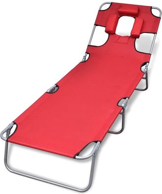 vidaXL Vidaxl - Tumbona Plegable De Acero Con Coj&iacute;n De Cabeza Acero Roja
