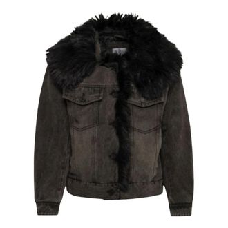 Fracomina Denim Jacket with Faux Fur Collar - - Jackets - Donna - Nero - M