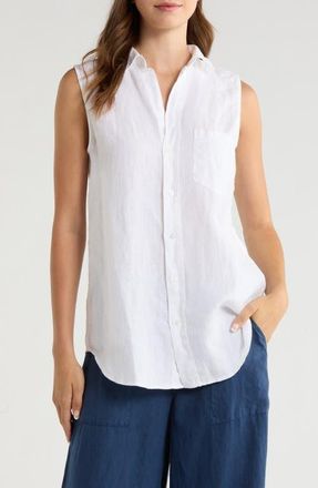 Frank & Eileen Finley Sleeveless Linen Button-Up Shirt in White at Nordstrom, Size X-Large
