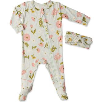Everly Grey Jersey Long Sleeve Footie & Head Wrap Set in Carnation at Nordstrom, Size Newborn