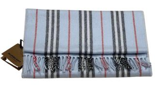 Burberry Blue Cashmere Blend Striped Scarf