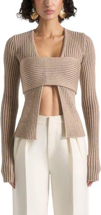 Mani&egrave;re De Voir Marisa 2-In-1 Knit Bandeau Cardigan in Taupe at Nordstrom, Size X-Small