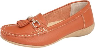 Jo & Joe Ladies Leather Loafer Shoes Plimsole Pumps Womens Flat Shoes Orange Size UK 7 EU 40