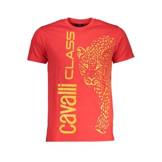 Cavalli Mens Leopard Print Tshirt Red - Orange Cotton - Size X-Large