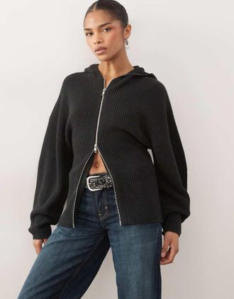 Monki cardigan con doppia zip nero