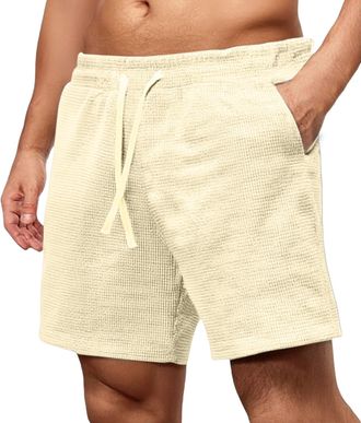 Generic Mens Running Shorts, Oversized Waffle Knit Short, Elastic Waist Drawstring Hiking Shorts, Quick Dry Athletic Short with Pockets, Summer Gym Workout Sw