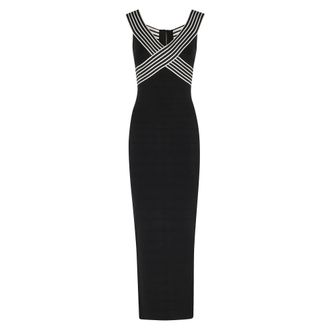 Elisabetta Franchi Gebreide lange jurk met gestreepte banden - Dames - Casual kleedjes - Zwart - S - Kleedjes