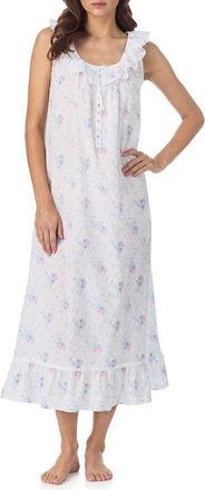 Eileen West Sleeveless Swiss Dot Cotton Ballet Nightgown in White Bouquet at Nordstrom, Size X-Large