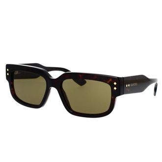 Gucci Sunglasses, unisex, Brown, 56 MM, Rectangular Sunglasses with Metal Rivets