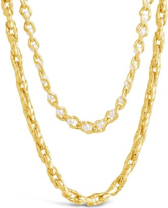 Sterling Forever Amedea Pearl & Chain Layered Necklace