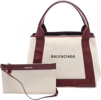 Balenciaga Bordeaux Ivory Leather Canvas Handbag Tote Bag (Pre-Owned)