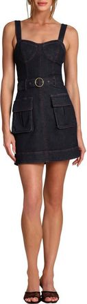 Avec Les Filles Belted Sleeveless Utility Denim Minidress in Victoria Wash at Nordstrom, Size 12