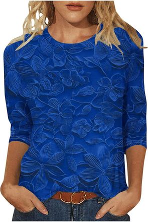 Generic Recent Orders Placed Casual 3/4 Sleeve Tops for Women UK Summer Fashion Crew Neck Blouse 2025 Funny Marble Striped Floral Print Shirts Dressy Comfy Li