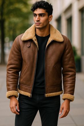 Infinity Leather Mens Ginger Brown B3 WW2 Sheepskin Flying Aviator Jacket-Seshego - Size X-Large