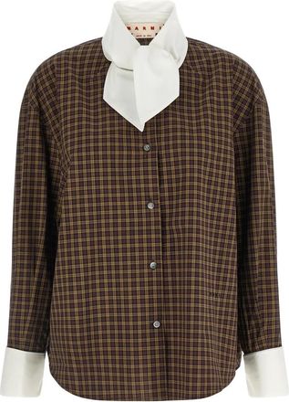 Marni Gestreepte Poplin Blouse met Strik - Dames - Overhemden - Bruin - 2XS - Katoen - Overhemden