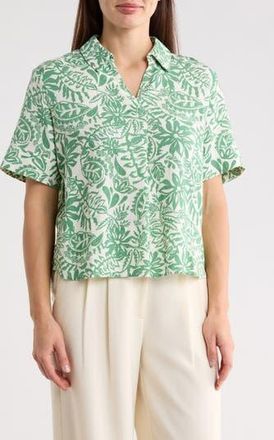 Caslon Floral Linen Blend Popover Top in Ivory- Green Ginny Floral at Nordstrom Rack, Size X-Small