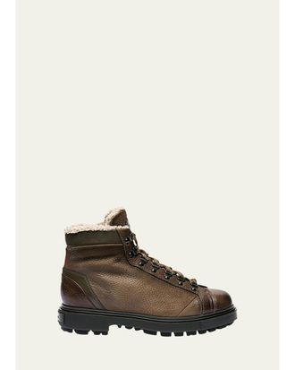 Santoni Mens Farah Shearling-Lined Leather Ankle Boots