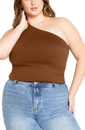 City Chic Swept Away One-Shoulder Top in Cocoa at Nordstrom Rack, Size Xxl/24W