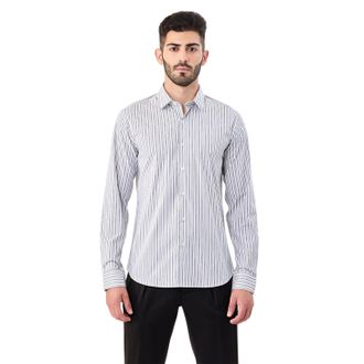 HUGO BOSS Herenoverhemd met gestreepte puntkraag, normale pasvorm en lange mouwen (Medium Grijs)