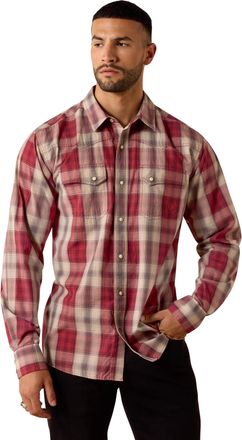 Ariat Mens Retro Hawthorne Fitted Western Snap Shirt Long Sleeve in Brick Red Plaid, Size X-Small, by Ariat
