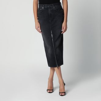 Haikure Gonna nera slavata in denim con zip frontale