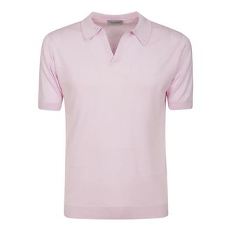 John Smedley Tops, Heren, Roze, M, Katoen, Roze Polo Shirt met V-Hals