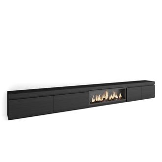 Skraut Home Mueble tv efecto madera negro 368x35x45cm chimenea efecto fuego