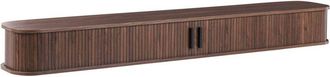 Beliani Wall Mounted TV Stand Dark Brown MDF Paper Venner Slatted Fronts Sliding Doors Floating Media Cabinet BRADLEY