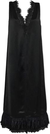 Ganni Satijnen jurk met kanten details - Dames - Casual kleedjes - Zwart - XS - Satijn - Kleedjes