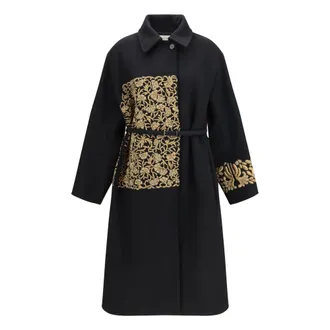 Dries Van Noten Alpaca- en wollen jas met borduursel - Dames - Jurken - Zwart - Maat: S Wol