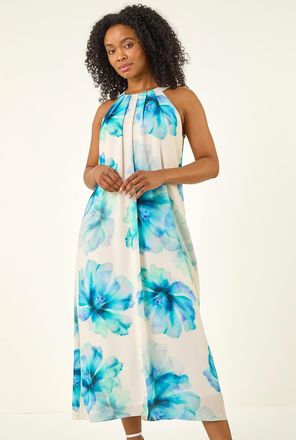 Roman Floral Halterneck Midi Dress