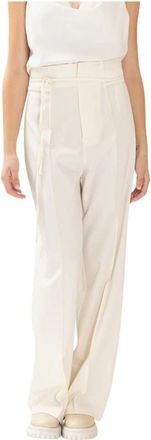 Erika Cavallini Semi Couture Isabe Wide Broeken - Dames - Wijde Broeken - Beige - L - Wol - Broeken