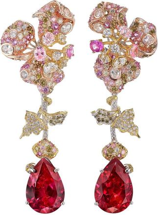 Anabela Chan 18kt yellow and white gold multi-stone drop earrings - women - 18K Yellow & White Gold & Rhodium Vermeil/Lab-Grown Simulated Green T