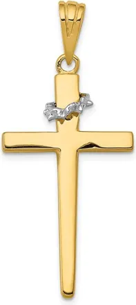 Diamond2Deal 14k Two-tone Gold Cross Crown of Thorns Pendant