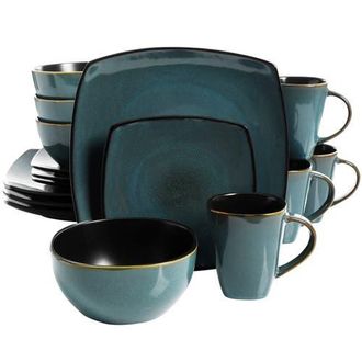 Gibson 16-Piece Soft Square Dinnerware Set Green in Blue at Nordstrom