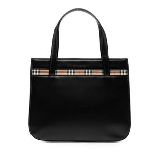 Burberry Pre-owned Womens House Check Trimmed Leather Handbag - Black - One Size