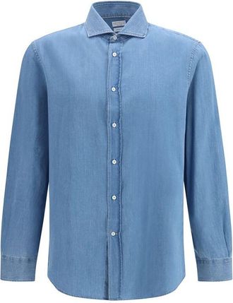 Brunello Cucinelli Blue Denim Mens Shirt