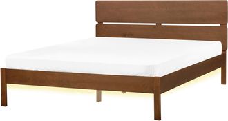 Beliani Cama Led Con Somier De Listones De Madera Oscura De Caucho Con Cabecero Estilo R&uacute;stico Minimalista 160 X 200 Cm Boisset