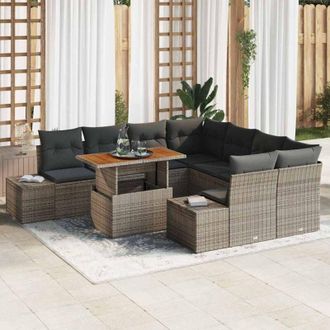 vidaXL Vidaxl - Conjunto De Comedor De Jard&iacute;n Con Coj&iacute;n 9 Pcs Gris, Marr&oacute;n